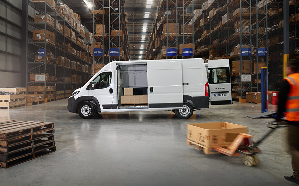 Fiat Ducato side view with cargo door open